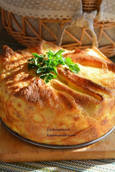 Блинный пирог с грибами и сыром