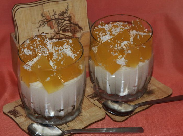 Творожно-яблочный мусс с апельсиновым желе