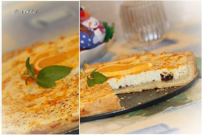 Апельсиново-коричный творожный пирог с горьким шоколадом