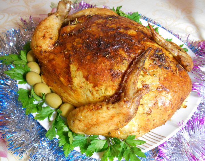 Запеченная блинная курочка с двумя начинками