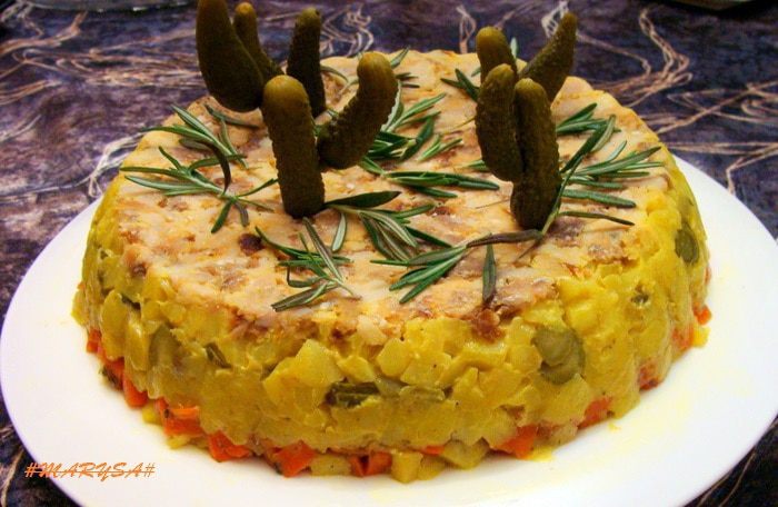 Слоеный салат с масляной рыбой &amp;quot;Раритетный&amp;quot;