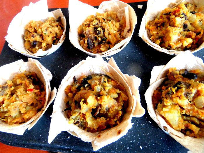 Грибы с картошкой в корзиночках из лаваша (постные)