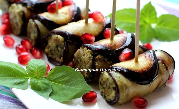 Рулетики из баклажанов с орехами
