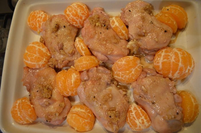 Курица, запеченная с мандаринами