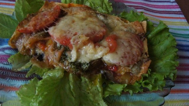 Овощная лазанья из лаваша с лечо и баклажаном