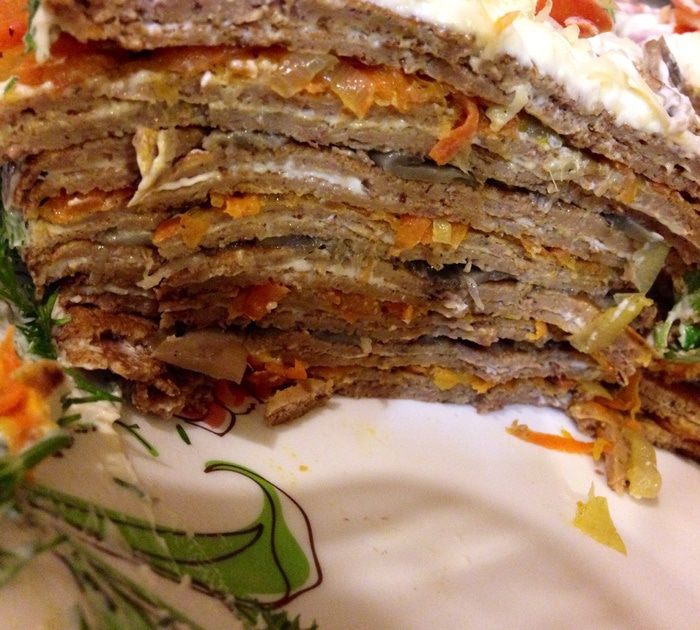 Торт из печеночных блинов &amp;quot;Весна шагает по планете&amp;quot;