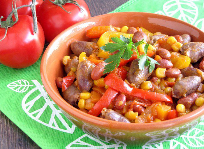 Рагу из куриных сердечек в мексиканском стиле