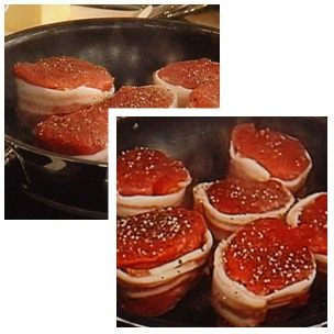 Запеченные под моцарелой свиные медальоны с хрустящей картошкой