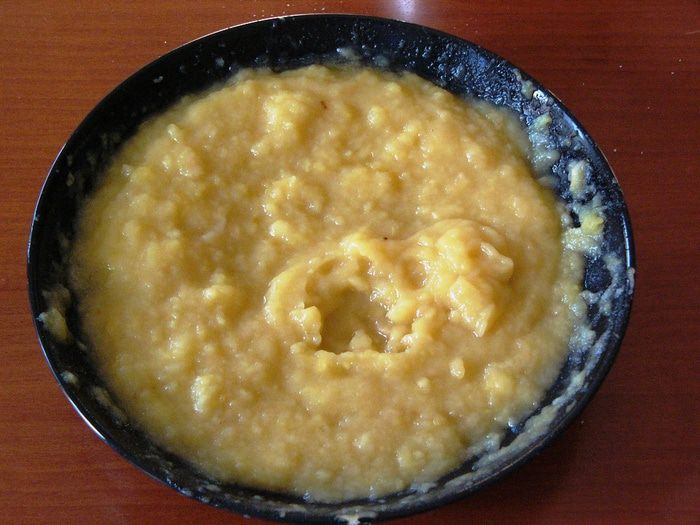 Десерт из печеных яблок с молочным киселем