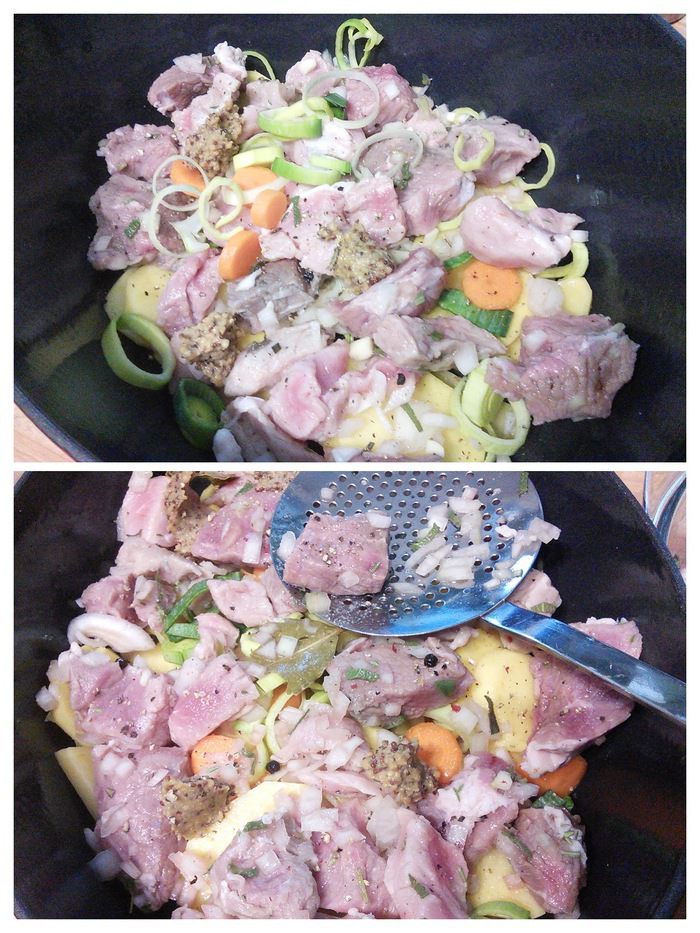Слоёное рагу из мяса и овощей под хлебной корочкой (Baeckeoffe) 