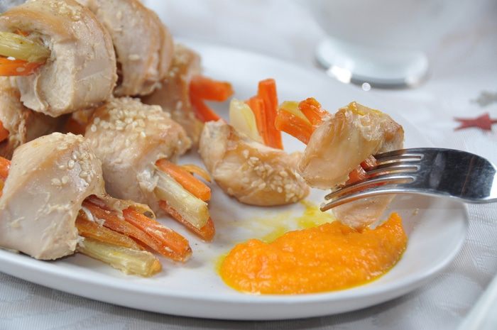 Завитушки из куриного филе с морковью и сельдереем