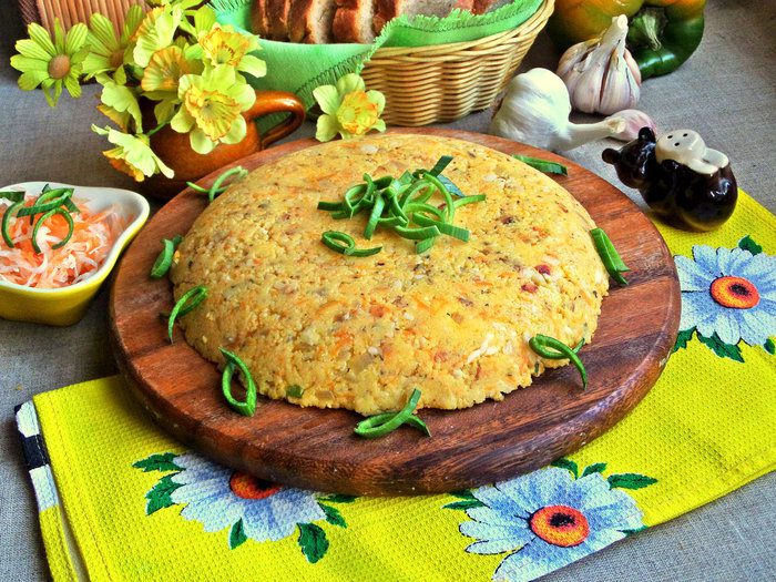 Полента с беконом и овощами