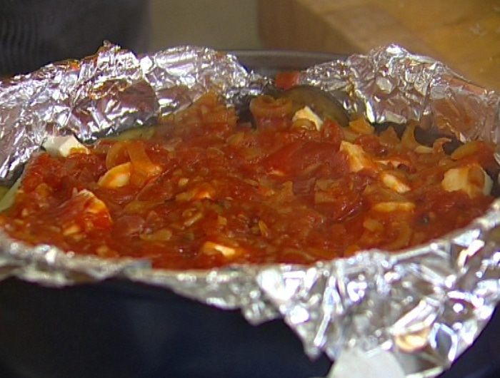 Пирог из пенне с баклажанами