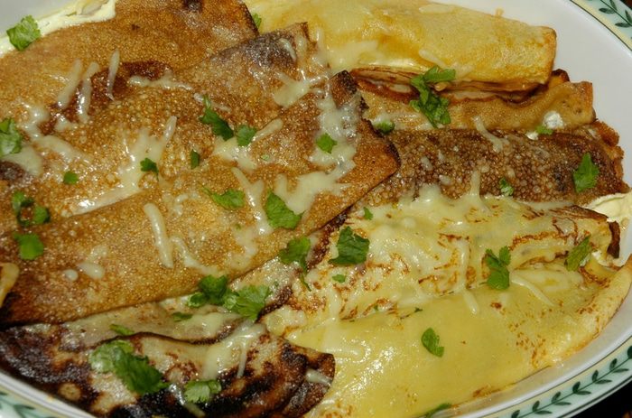 Блины с грибами и голубым сыром 