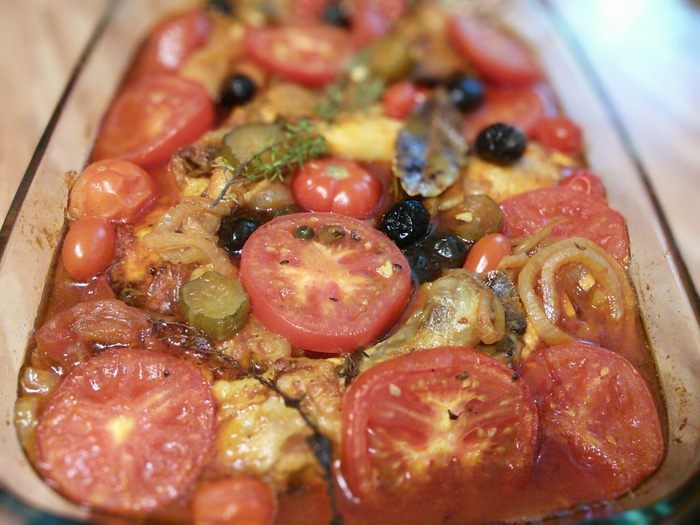 Курица, тушеная с помидорами по-средиземноморски 