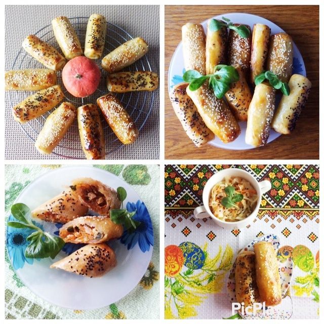 Закусочные трубочки с курицей и овощами 