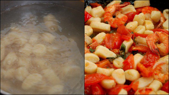 Фрегула с соусом из креветок и томатов черри 