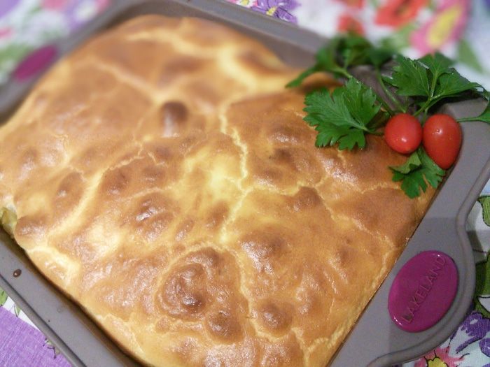 Рагу из лосося с перловкой под сырным суфле 