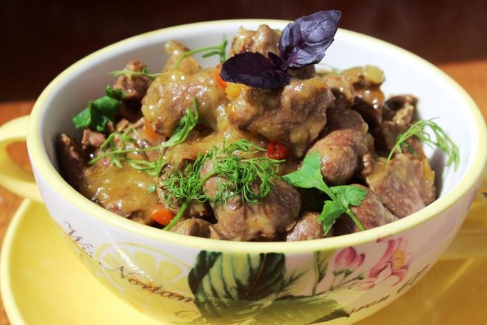 Утиные сердечки в экзотическом соусе