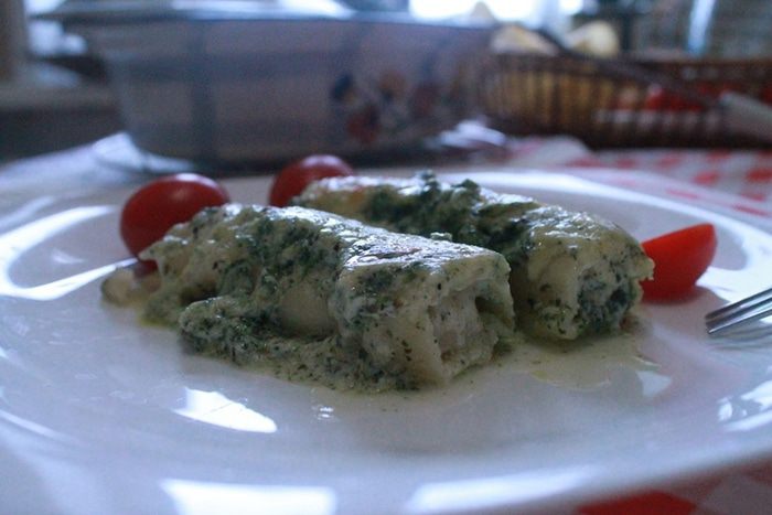 Каннеллони с песто из шпината