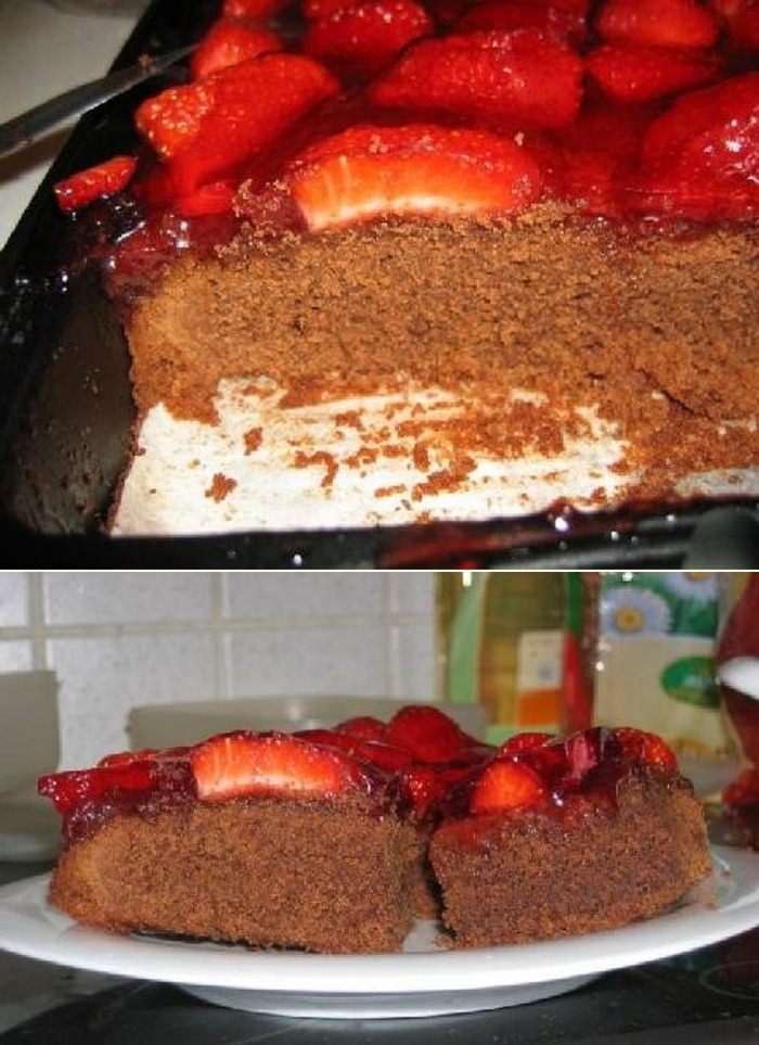 Шоколадные пирожные с клубникой в желе 