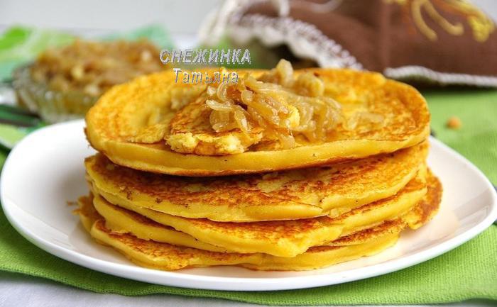 Блины гороховые с луковым конфитюром