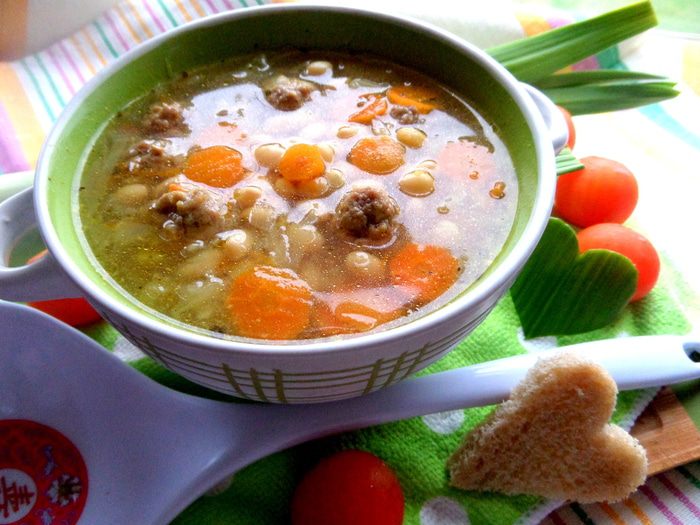 Суп с фрикадельками и фасолью