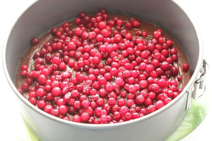 Шоколадно-брусничный торт с творожным кремом