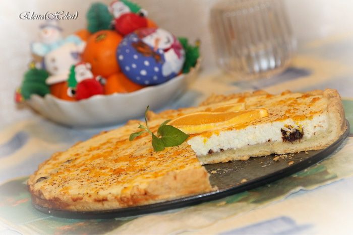 Апельсиново-коричный творожный пирог с горьким шоколадом