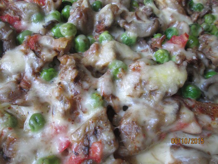 Мясная запеканка с овощами и спагетти