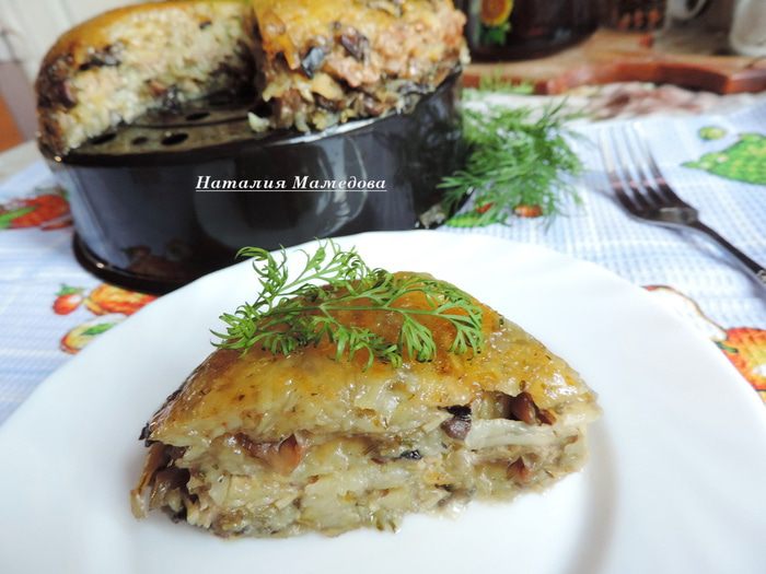 Постная картофельная запеканка с грибами