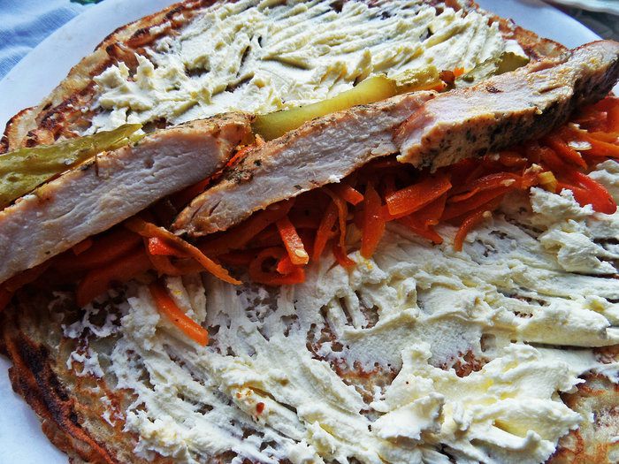 Блинчики с курицей и маскарпоне