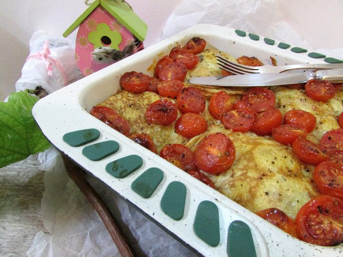 Креспелле (Crespelle) с печенью, нутом и помидорами черри