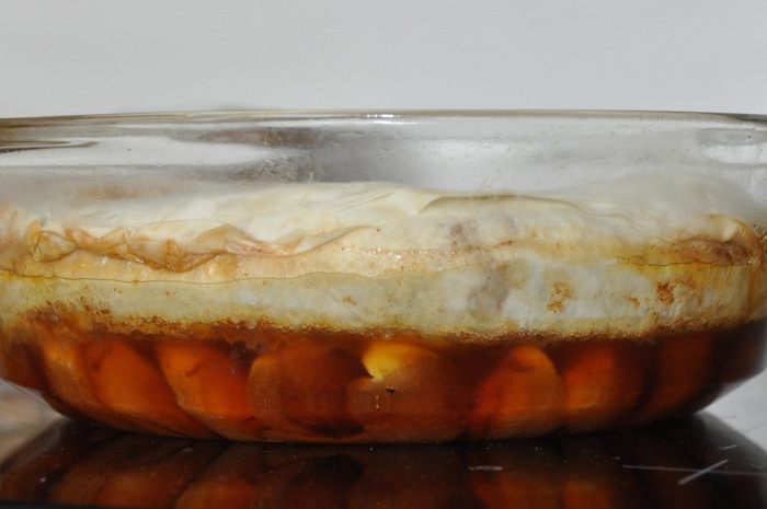 Пирог из теста фило с грушей, облепихой и карамельными яблочками