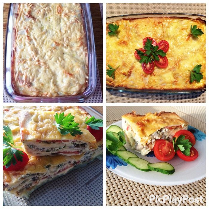 Блинная запеканка с грибами