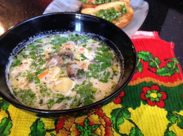 Молочный суп с грибами