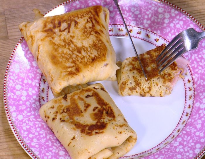 Гречневые блинчики с сыром и ветчиной 