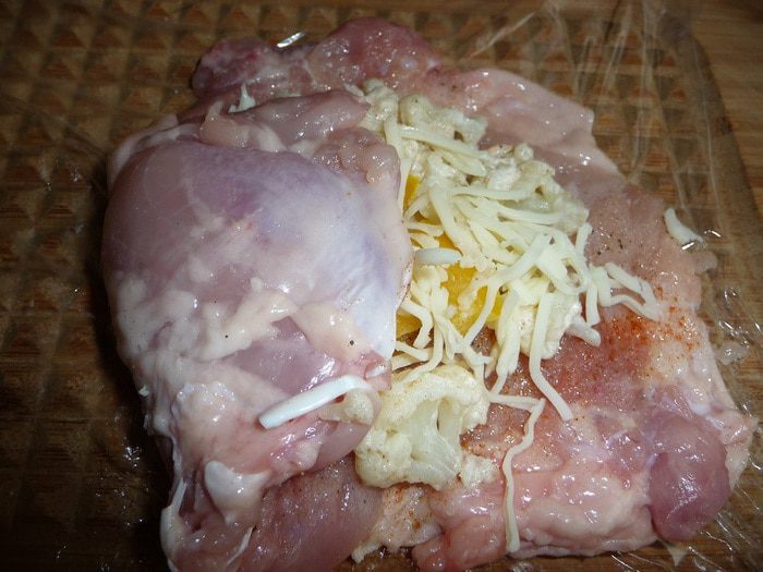 Куриные окорочка фаршированные цветной капустой
