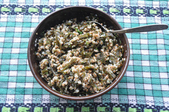 Постные блинчики с гречкой и морской капустой