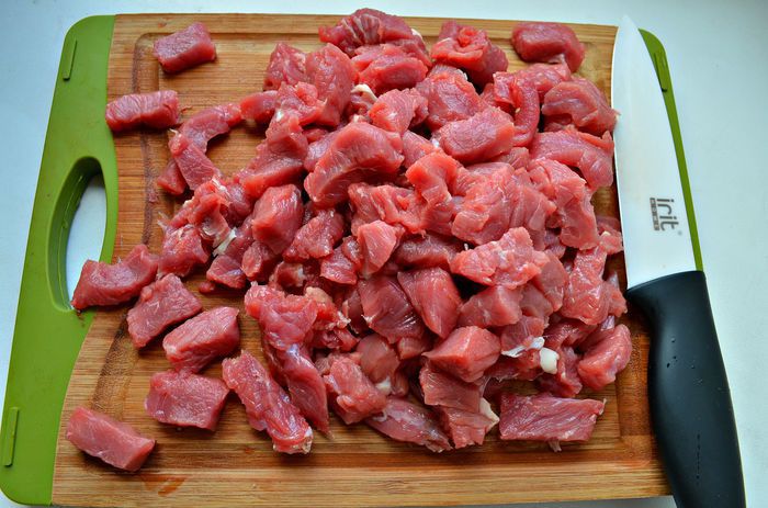 Мильфей с мясом, гречкой и овощами