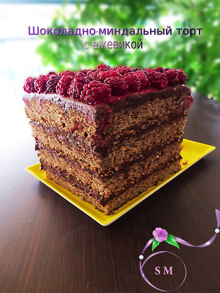 Шоколадно-миндальный торт с ежевикой