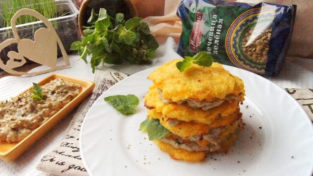 Овощной мильфей с чечевично-мятным кремом