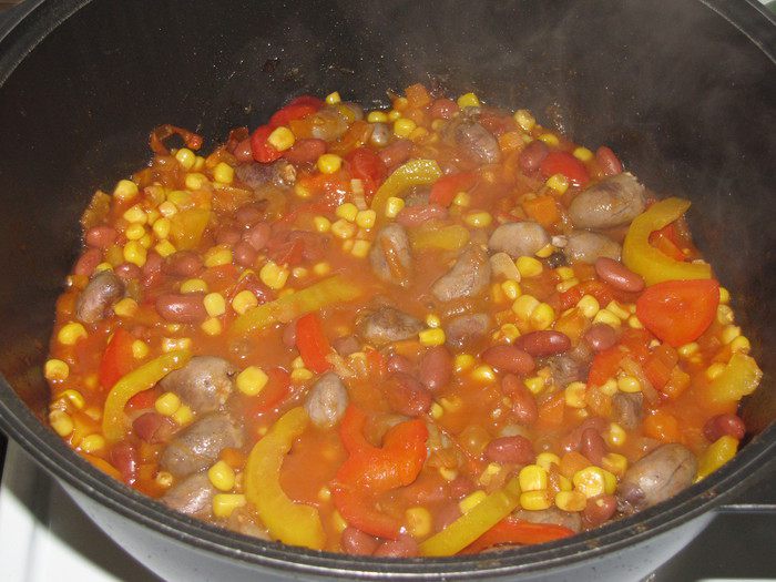 Рагу из куриных сердечек в мексиканском стиле