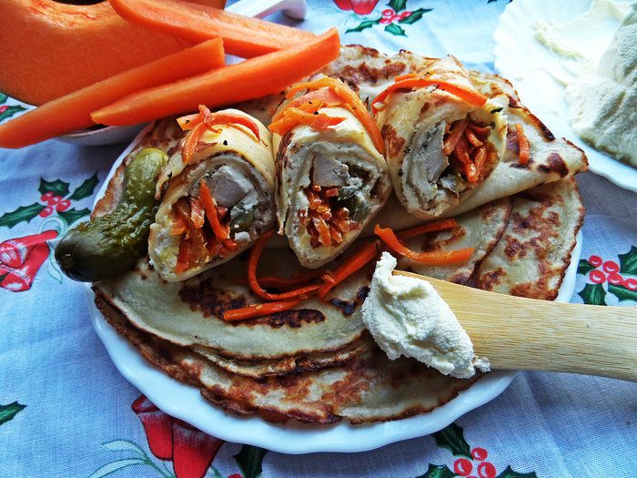Блинчики с курицей и маскарпоне