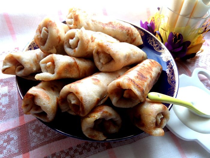 Творожные блинные трубочки