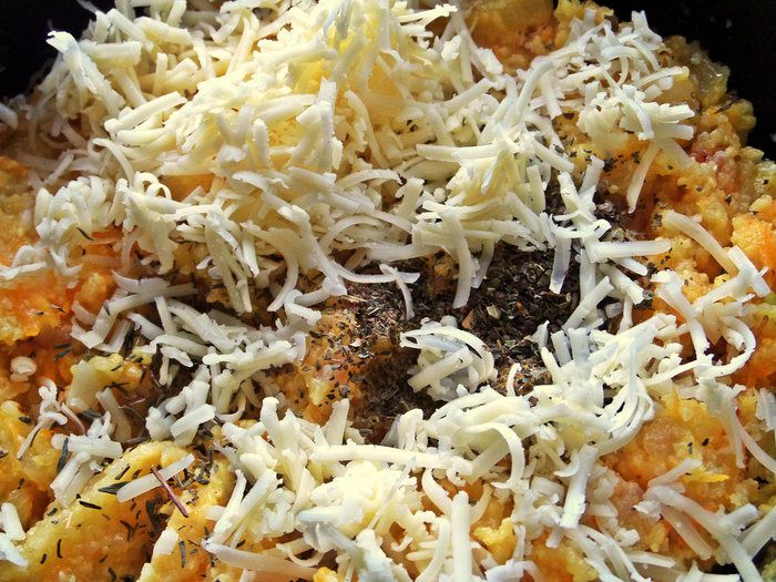Полента с беконом и овощами