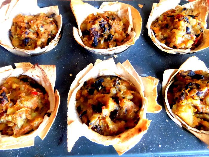 Грибы с картошкой в корзиночках из лаваша (постные)