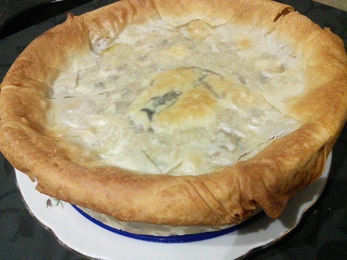 Картофельно-грибной торт с черносливом 