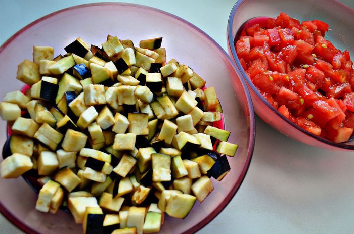 Мильфей с мясом, гречкой и овощами