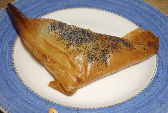 Самоса из теста фило с курицей, овощами и карри 